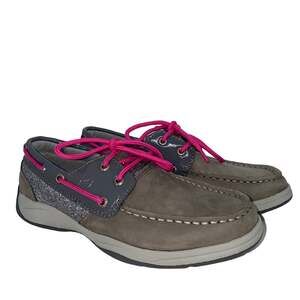 Sperry Girls Intrepid Leather Grey & Pink Loafers Size 2